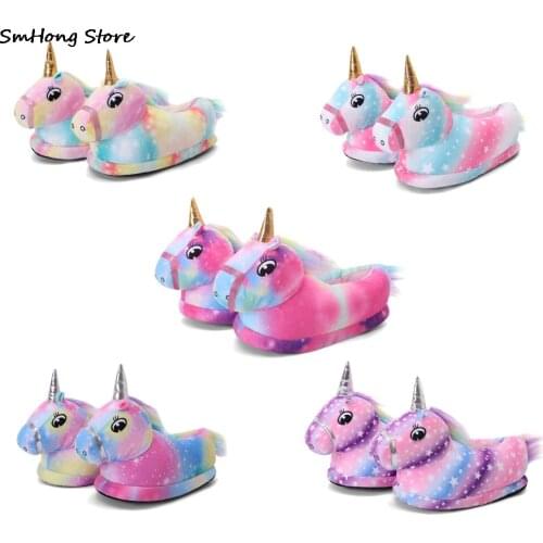 Rainbow Unicorn kigurumi Pajamas Slippers Kids Homewear Animal Cartoon Sheos for Children