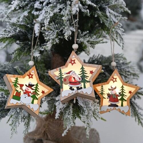 Christmas LED lights glowing Santa Claus Deer Snowman Ornaments DIY Wooden Ornaments Christmas Tree Decoration Pendant Supplies