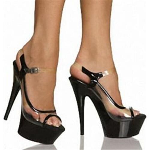 Women Sandals Women 15CM Thin High Heels Sandals Summer Shoes PVC Buckle Strap waterproof Dress Party Wedding womens shoes 2020