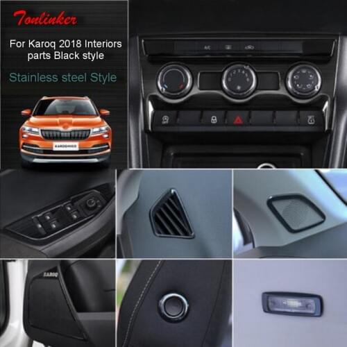 Tonlinker Cover Stickers for SKODA KAROQ 2017-18 Car Styling 1-4 PCS Stainless steel Interior parts Black Style Cover Sticker