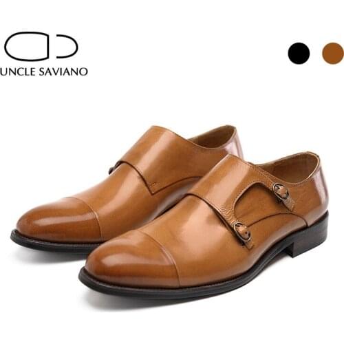 Uncle Saviano Double Monk Style Bridegroom Dress Formal Best Men Shoes Black Genuine Leather Original Business Designer Shoes