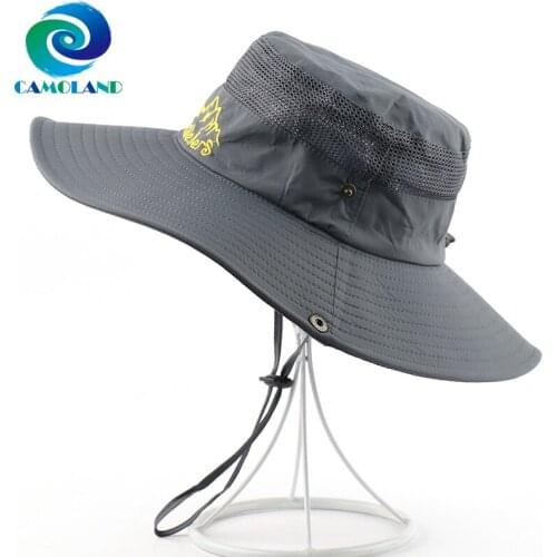CAMOLAND UPF50+ Sun Hats Unisex Waterproof Bucket Hat Letter Design Breathable Mesh Beach Caps Male Outdoor Fishing Hiking Hat