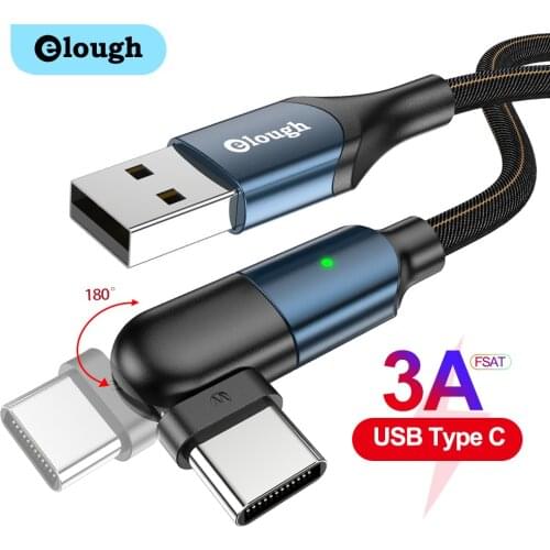 Elough 180 Rotate Micro USB Type C Cable 3A Fast Charging Type C Cable for Huawei P30 Samsung Xiaomi Mobile Phone Data Wire Cord