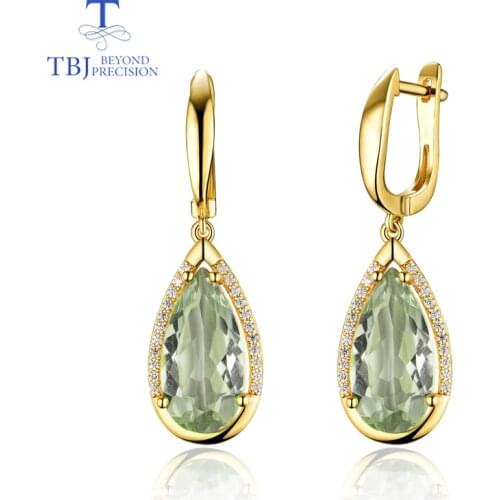 TBJ,Natural prasiolite green amethyst mix gemstone clasp Earring 925 Sterling Silver Fine Jewelry For party best valentine box