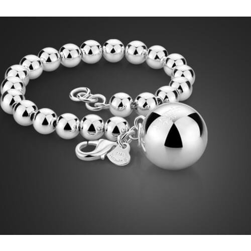 Fashion 925 sterling silver round bead bracelet Glamor lady silver bracelet 6MM/8MM/10MM bracelet silver Jewelry wholesale