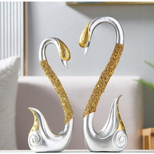 Gold Swan Figurines Miniatures Craft Nordic Couple Light Luxury Figurines Miniatures Gifts Dekoration Home Accessories DG50FM