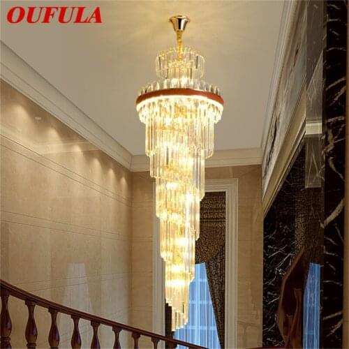 OUFULA Gold Chandeliers Fixtures Contemporary Crystal Pendant Lamp Light Home LED for Stairs Hall Decoration