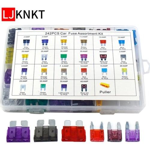 242PCS Auto Car Blade Fuses with Box Clip Assortment 2A 3A 5A 7.5A 10A 15A 20A 25A 30A 35A 40A Automobile Cars Security Fuse