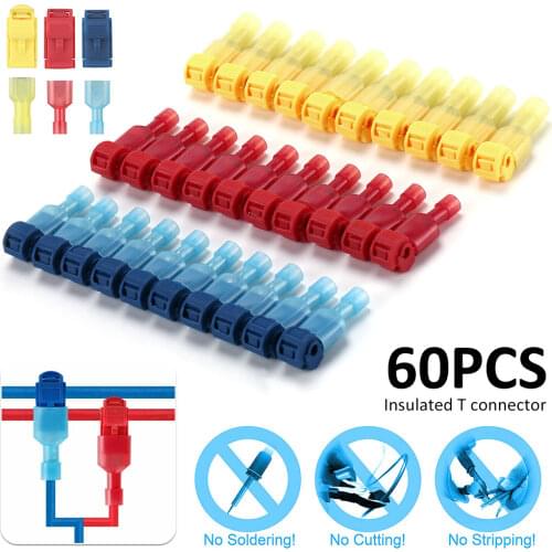 60Pcs T-Tap Quick Electrical Cable Connectors Snap Splice Lock Wire Terminal Crimp Wire Connector Waterproof Electric Connector