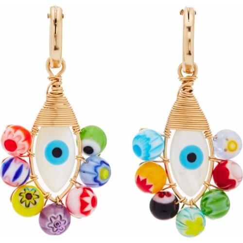 Boho Statement Drop Earrings Party Enamel handmade women gifts Bridal Wedding Accessories BECK JEWELS Millefiori Evil Eye Hoops
