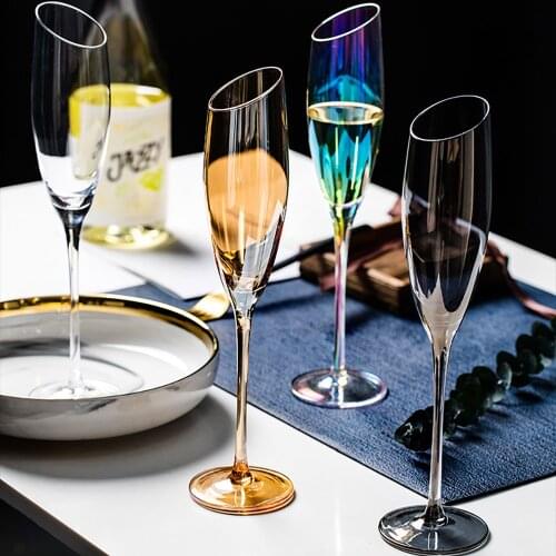 2pcs Goblet Wine Glass Rainbow Plating Wine Mug Wedding Crystal Cocktail Glasses Champagne Flute Brandy Glass