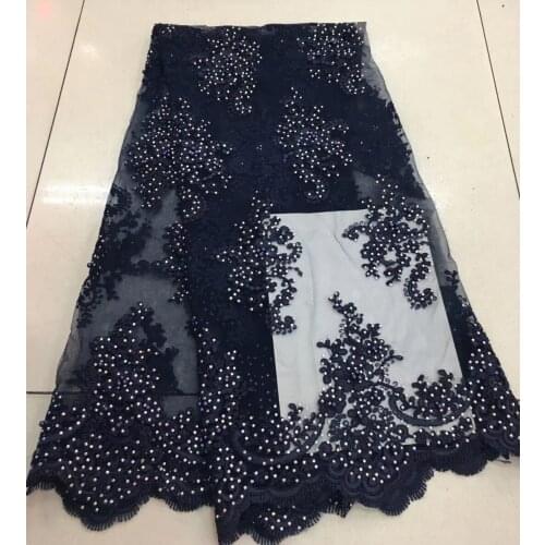 Black french lace fabric with beads and stones mesh tulle high quality nigerian lace fabrics for wedding 2018 5yard/lot RF25781