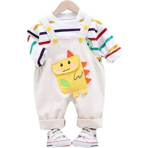 Spring Autumn Children Cotton Clothes Baby Boys Girls Printed T Shirt Bib Pants 2Pcs/sets Infant Kids Fashion Toddler Tracksuits