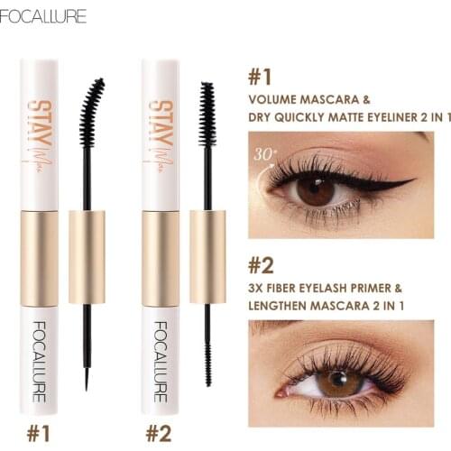 FOCALLURE 2 IN 1 Mascara Eyeliner & Mascara Fiber Eyelash primer Waterproof Lengthening Lash Curling Eyelash Cosmetics Makeup