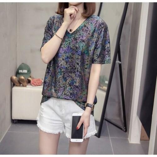 GGRIGHT Oversized Basic Summer Tee Shirt Women Short Sleeve Loose Cotton T-Shirt Female Casual Black Green V-Neck Korean Tops