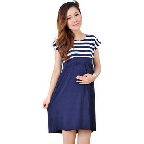 Cotton Maternity Dresses Clothes For Pregnant Women Striped Comfortable Casual Pregnancy Clothing Summer Mothers Wear 2017
