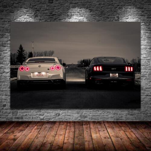 Nissan GTR vs Mustang Classic Car Rear Light Sportscar Wall Art Posters and Prints Canvas Paintings for Living Room Decor
