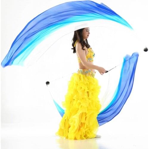Pack of 2 White Blue Silk Veil Poi Balls Set Belly Dancing Yoga Accessories