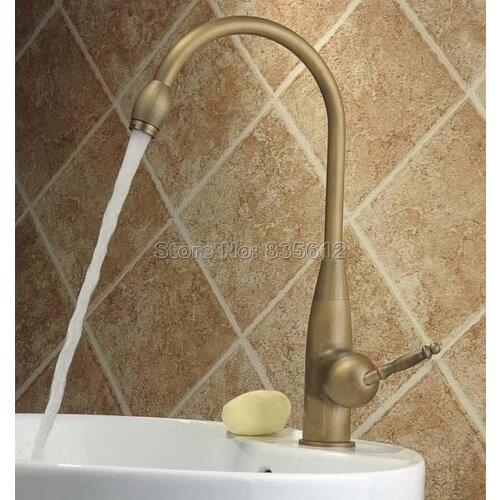 Bathroom Faucet / Kitchen Sink 360 Swivel Spout Deck Mounted Single Hole Vessel Sink Classic Antique Brass Mixer Taps Wnf004