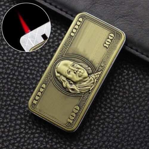 Creative Metal Gas Torch Lighter US Dollar Shape Windproof Butane Cigarette Cigar Lighters Smoking Accessories Gadget For Men