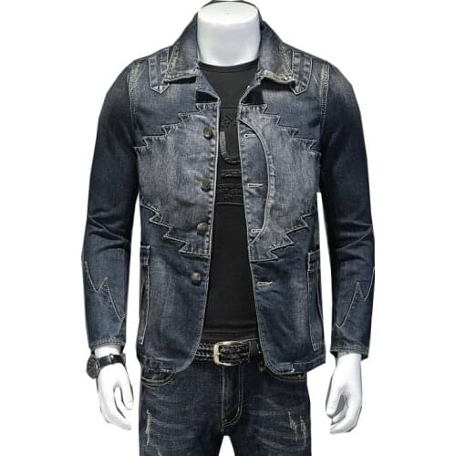 Mens denim jacket mens locomotive pilot bomber jacket denim casual do slim casual clothing