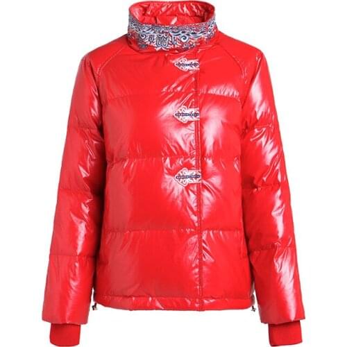 Newest winter women temperament thicken fashion duck down coat Chinese embroidery female outerwear lady leather jacket girl