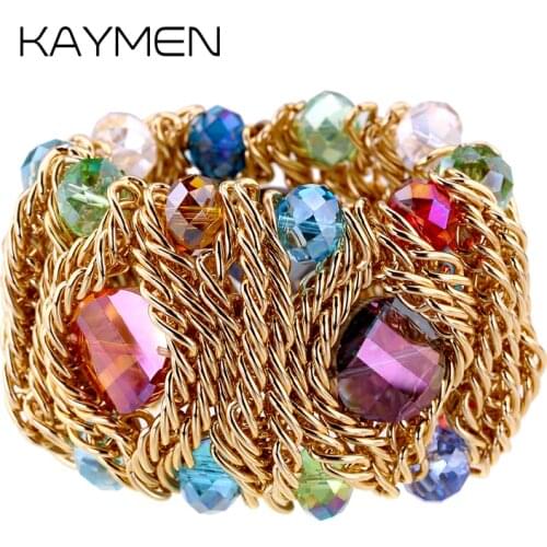 Hot Selling Wholesale Fashion Crystal Beads Strand Elastic Bangle & Womens Bohemian Style Statement New Bangle Wedding Party