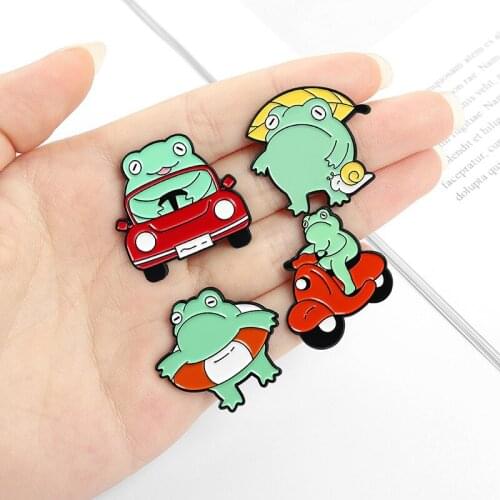 9 Styles Cartoon Frog Brooch Fashion Enamel Button Pin Jewelry Alloy Lapel Pins Trinket for Party Birthday Deco Accessory NEW