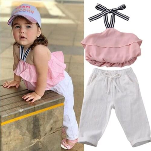 PUDCOCO 2020 Fashion Toddler Baby Girls Off Shoulder Chiffon T-shirt Top Long Pants Outfits 2Pcs 1-6 Years