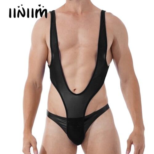 Mens Sexy Teddies Bodysuits Catsuit See-Through Mesh Lingerie Sleeveless Backless Jockstraps Pouch Bikini Underwear Clubwear