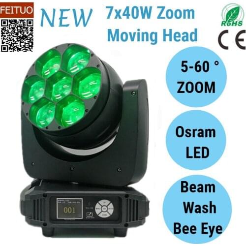 New Arrival 4pcs/lot LED Bee Eye Moving Head Light 7X40W RGBW Zoom Wash Beam Moving Head Stage Lighting for DJ Party Disco Club