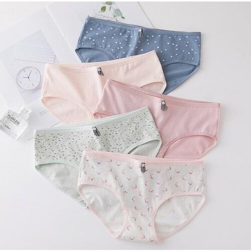 New Floral Cotton Teenage Underpants Young Girl Briefs Comfortable Solid Panties Spot Student Kids Underwear Blue Bow Lingerie