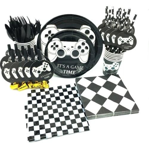 New Gamepad Theme Disposable Tablewares Set Video Game Controller Napkin Paper Cup Plate Kids Party Supplies Decorations Hot