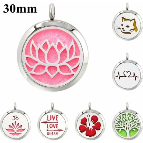 Live Love Dream Lotus flower 316L stainless steel 30mm Aromatherapy Locket Magnet Twist Perfume Diffuser Pendant send 10p pads