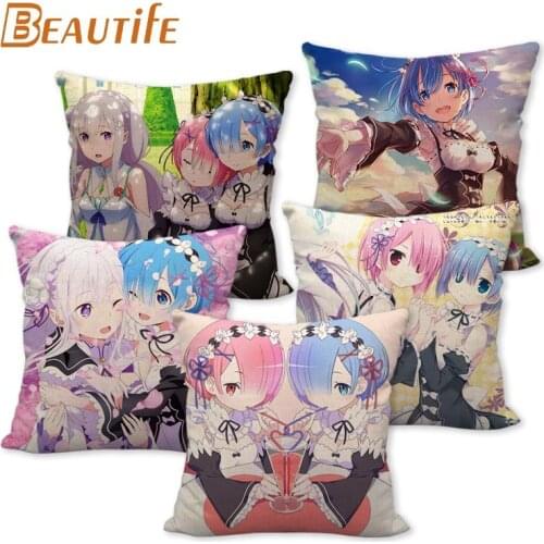 Custom RE Zero Pillowcase Animation Wedding Decorative Cotton Linen Pillow Case For Home Pillow Cover 45X45cm One Side
