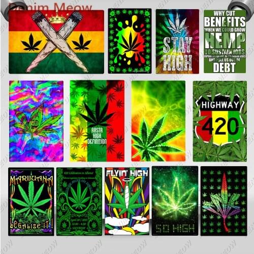 Shabby Chic Smoke Leaf Metal Tin Sign Vintage Tabacco Wall Primitive Decor Casino Art Printing Cigarette Art Decorations WY122