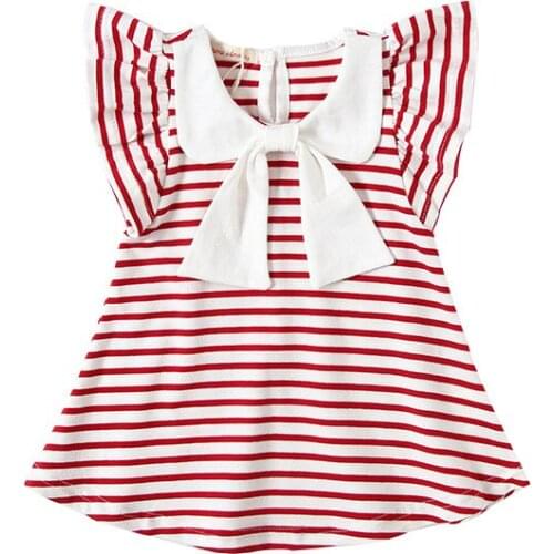 Retail striped summer baby girls dresses 2018 navy&red princess kids dress infant baby clothing for 0-2 years girls