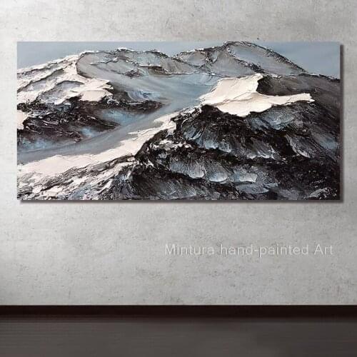 Hand Painted Oil Painting on Canvas Knife Landscape Snow Mountain Oil Painting Wall Art Pictures Home Decoration For Living Room