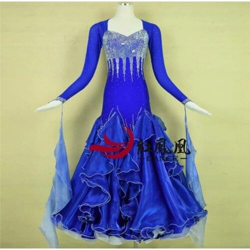 Blue rhinestones Ballroom dance competition dress standard dresses modern dance costume ballroom waltz dress luminous costumes