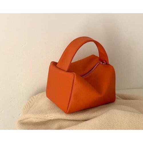 Lychee Pattern Hand-Carried Bag Female Tofu Shape Pure Color New Korean Niche Design Ins Square Chain Diagonal PU Fabric