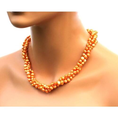 Unique Pearls jewellery Store Orange Baroque Genuine Freshwater Pearl Necklace Charming Women Gift Fine Jewelry