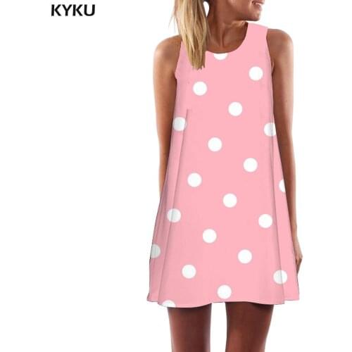 KYKU Colorful Dress Women Dots Office Lovely Sundress Pink 3d Print Womens Clothing Elegant Ladies Wrap Fashion