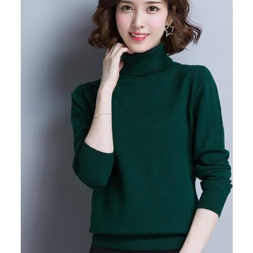 2019 Autumn and Winter new fashion Long Sleeve Sweater womens green Knitted Loose Sweaters Pullovers Casual Turtleneck Tops