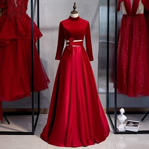 Bespoke Occasion Dresses Vintage High Full A-Line Floor-Length Fashion Bow Luxury Red Elegant Women Formal Evening Gown HB130