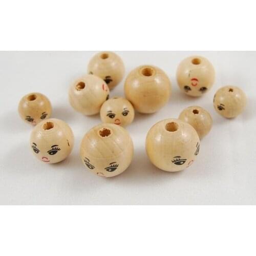 10pcs DIY Natural Ball Round Spacer Wooden Beads Eco-Friendly Girl Smiling Face Wood Beads Lead-Free Wooden Balls