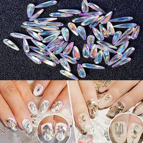 20pc/Pack Nail Art Rhinestone 3*10mm Rhinestone Strass Flat-back AB White Flame Blue Red Long-Water-Drop Nail Crystal Rhinestone
