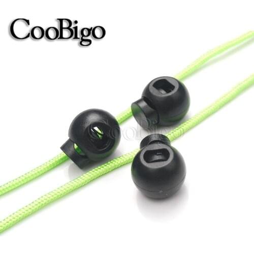 25pcs Black Plastic Round Ball Cord Lock Stopper Toggle for Hike Outdoor Survive Shoelace Paracord Rope Camp DIY Accessories