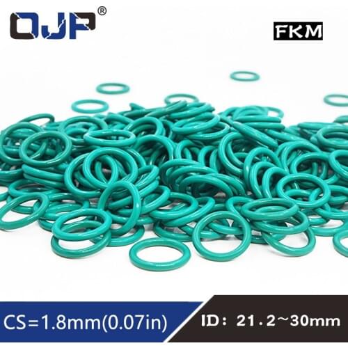 5PCS Fluorine rubber Green FKM Oring Seal 1.8mm Thickness ID21.2/22.4/23.6/25/25.8/26.5/28/30mm Rubber Ring Seal Oil Gasket Ring