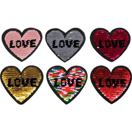 6/9/10 pcs/set Sequin Love Heart Pentagram Gradient Cloth Sticker DIY Rainbow Glitter Clothes Applique Embroidery Patch