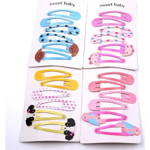 6Pcs/Set Lovely Girls Headdress Cartoon Animals Hairpins Printing Dog Flamingo Hair Clips Childrens Geometric Hair Accessories